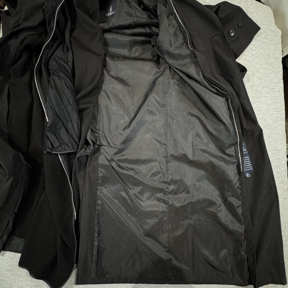London Fog Trench Coat Womens Sz 14 Double Breasted Black Removable Warmer Lined - Picture 6 of 16